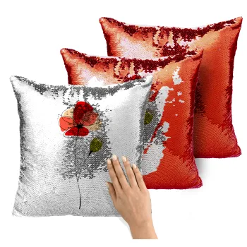 Red poppy flowers papaver, Μαξιλάρι καναπέ Μαγικό Κόκκινο με πούλιες 40x40cm περιέχεται το γέμισμα