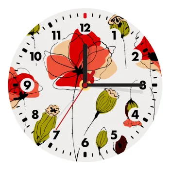 Red poppy flowers papaver, Ρολόι τοίχου ξύλινο (20cm)