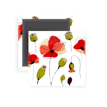 Red poppy flowers papaver, Μαγνητάκι ψυγείου τετράγωνο διάστασης 5x5cm