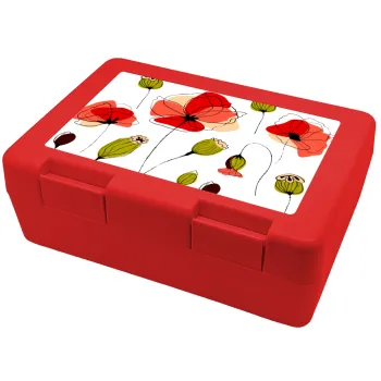 Red poppy flowers papaver, Παιδικό δοχείο κολατσιού ΚΟΚΚΙΝΟ 185x128x65mm (BPA free πλαστικό)