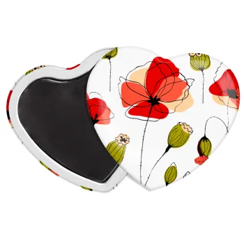 Red poppy flowers papaver, Μαγνητάκι καρδιά (57x52mm)
