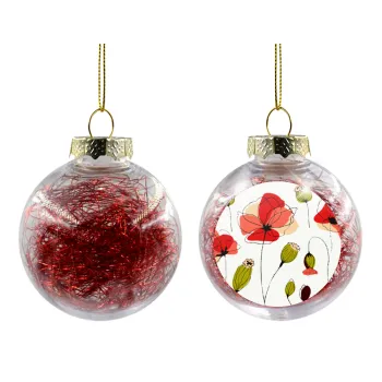 Red poppy flowers papaver, Στολίδι Χριστουγεννιάτικη μπάλα δένδρου διάφανη με κόκκινο γέμισμα 8cm