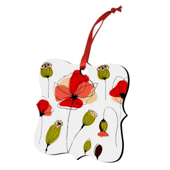 Red poppy flowers papaver, Christmas ornament polygon wooden 7.5cm
