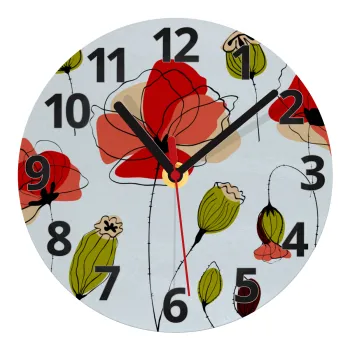 Red poppy flowers papaver, Ρολόι τοίχου γυάλινο (20cm)