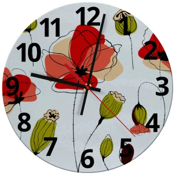 Red poppy flowers papaver, Ρολόι τοίχου γυάλινο (30cm)