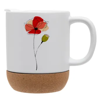 Red poppy flowers papaver, Κούπα, κεραμική με βάση φελού και καπάκι (ΜΑΤ), 330ml