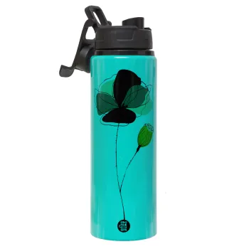 Red poppy flowers papaver, Μεταλλικό παγούρι νερού με καπάκι ασφαλείας, αλουμινίου 850ml