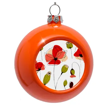 Red poppy flowers papaver, Orange Christmas tree ornament bauble 8cm