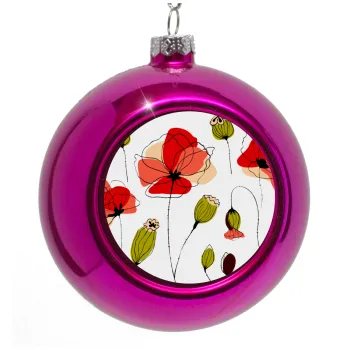 Red poppy flowers papaver, Purple Christmas tree ornament bauble 8cm
