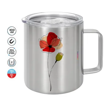 Red poppy flowers papaver, Mug Stainless steel double wall 300ml