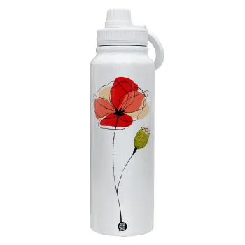 Red poppy flowers papaver, Θερμός 1L Ανοξείδωτο με Βάση Κινητού & Διπλά Τοιχώματα