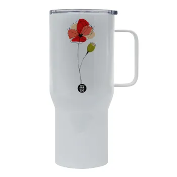 Red poppy flowers papaver, Mega Stainless steel Tumbler with lid, double wall 750L