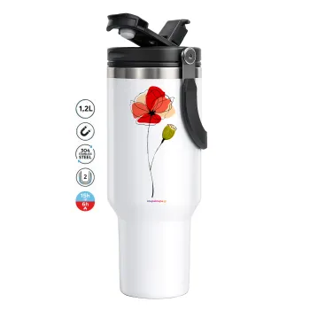 Red poppy flowers papaver, Mega Travel Mug / Κούπα Ταξιδίου, διπλού τοιχώματος (θερμό) 1,2L