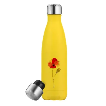 Red poppy flowers papaver, Μεταλλικό παγούρι θερμός Κίτρινος (Stainless steel), διπλού τοιχώματος, 500ml