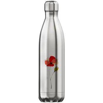 Red poppy flowers papaver, Μεταλλικό παγούρι θερμός Inox (Stainless steel), διπλού τοιχώματος, 750ml