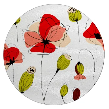 Red poppy flowers papaver, Επιφάνεια κοπής γυάλινη στρογγυλή (30cm)