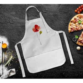 Red poppy flowers papaver, Ποδιά Σεφ Ολόσωμη Παιδική (με ρυθμιστικά και 2 τσέπες)