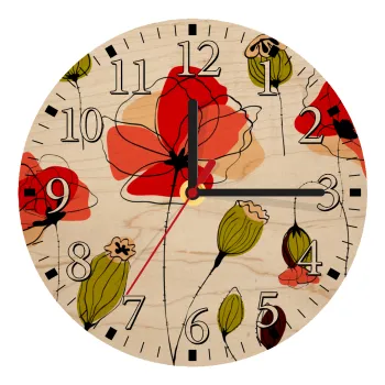 Red poppy flowers papaver, Ρολόι τοίχου ξύλινο plywood (20cm)