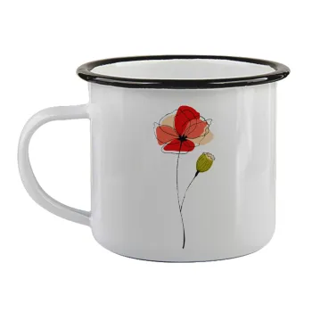 Red poppy flowers papaver, Κούπα εμαγιέ με μαύρο χείλος 360ml