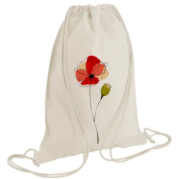 Red poppy flowers papaver, Τσάντα πλάτης πουγκί GYMBAG natural (28x40cm)