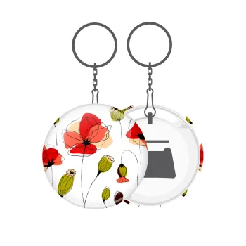 Red poppy flowers papaver, Μπρελόκ μεταλλικό 5cm με ανοιχτήρι