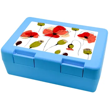 Red poppy flowers papaver, Children's cookie container LIGHT BLUE 185x128x65mm (BPA free plastic)