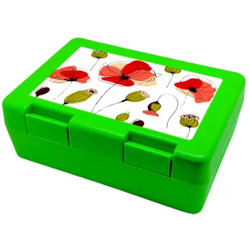 Red poppy flowers papaver, Children's cookie container GREEN 185x128x65mm (BPA free plastic)