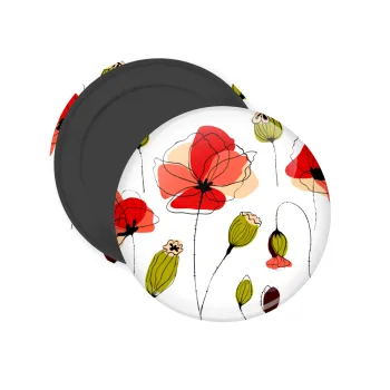 Red poppy flowers papaver, Μαγνητάκι ψυγείου στρογγυλό διάστασης 5cm