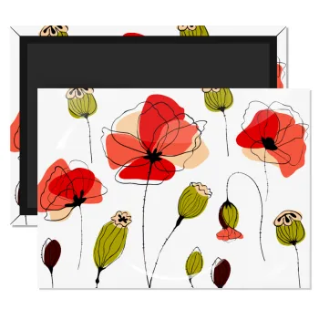 Red poppy flowers papaver, Ορθογώνιο μαγνητάκι ψυγείου διάστασης 9x6cm
