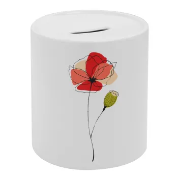 Red poppy flowers papaver, Κουμπαράς πορσελάνης με τάπα