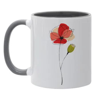Red poppy flowers papaver, Κούπα χρωματιστή γκρι, κεραμική, 330ml