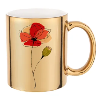 Red poppy flowers papaver, Mug ceramic, gold mirror, 330ml