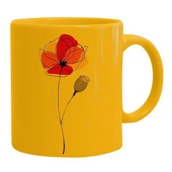 Red poppy flowers papaver, Κούπα, κεραμική κίτρινη, 330ml