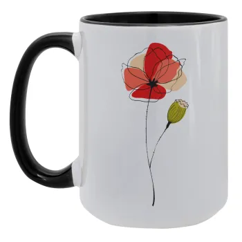 Red poppy flowers papaver, Κούπα Mega 15oz, κεραμική Μαύρη, 450ml