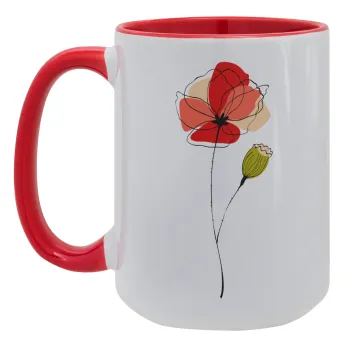 Red poppy flowers papaver, Κούπα Mega 15oz, κεραμική Κόκκινη, 450ml