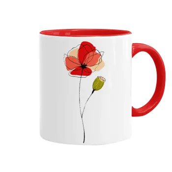 Red poppy flowers papaver, Κούπα χρωματιστή κόκκινη, κεραμική, 330ml