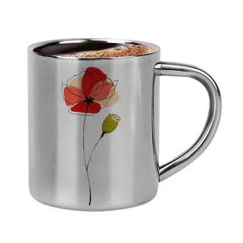 Red poppy flowers papaver, Κουπάκι μεταλλικό διπλού τοιχώματος για espresso (220ml)