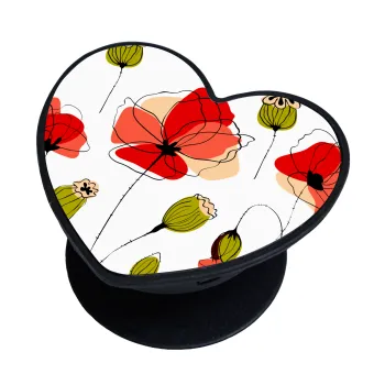 Red poppy flowers papaver, Phone Holders Stand  καρδιά Μαύρο Βάση Στήριξης Κινητού στο Χέρι