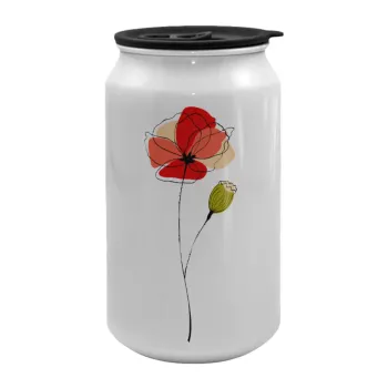 Red poppy flowers papaver, Κούπα ταξιδιού μεταλλική με καπάκι (tin-can) 500ml
