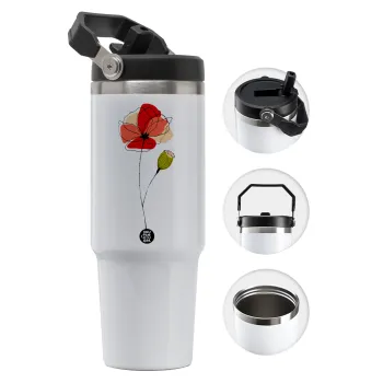 Red poppy flowers papaver, Θερμός Ανοξείδωτο 30oz με χερούλι