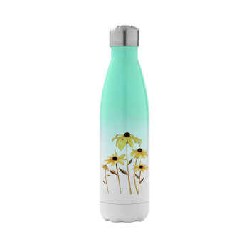Daisies flower, Metal mug thermos Green/White (Stainless steel), double wall, 500ml