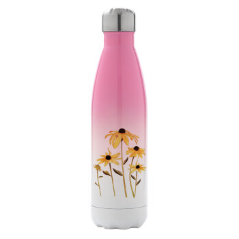 Daisies flower, Μεταλλικό παγούρι θερμός Ροζ/Λευκό (Stainless steel), διπλού τοιχώματος, 500ml