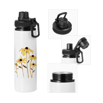 Daisies flower, Metal water bottle with safety cap, aluminum 850ml