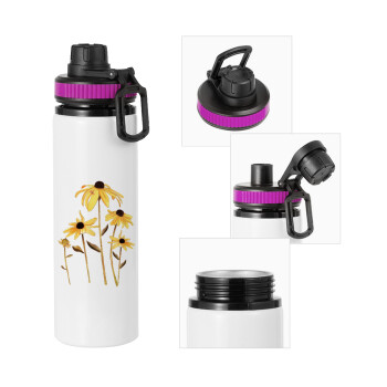 Daisies flower, Metallic water bottle with safety lid, 850ml aluminum