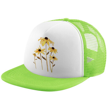 Daisies flower, Καπέλο Soft Trucker με Δίχτυ Πράσινο/Λευκό