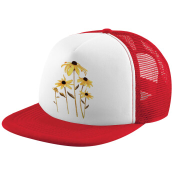 Daisies flower, Καπέλο Ενηλίκων Soft Trucker με Δίχτυ Red/White (POLYESTER, ΕΝΗΛΙΚΩΝ, UNISEX, ONE SIZE)