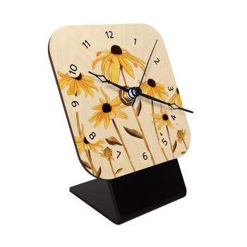 Daisies flower, Quartz Table clock in natural wood (10cm)