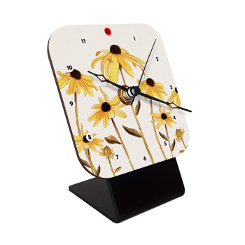 Daisies flower, Quartz Wooden table clock with hands (10cm)