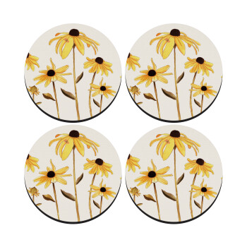 Daisies flower, SET of 4 round wooden coasters (9cm)