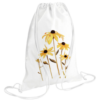 Daisies flower, Τσάντα πλάτης πουγκί GYMBAG λευκή (28x40cm)